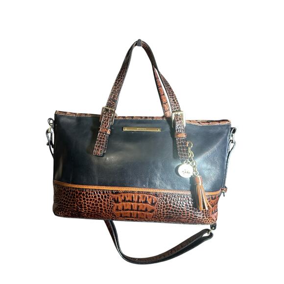 Brahmin Mini Asher pecan Melbourne
Croc Embossed black Leather
Satchel crossbody - Picture 1 of 10